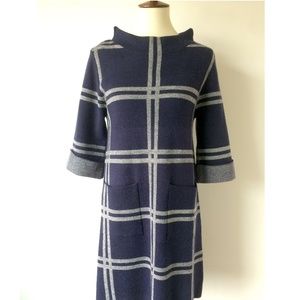 Windowpane Plaid Navy and Ivory Sweater Dress